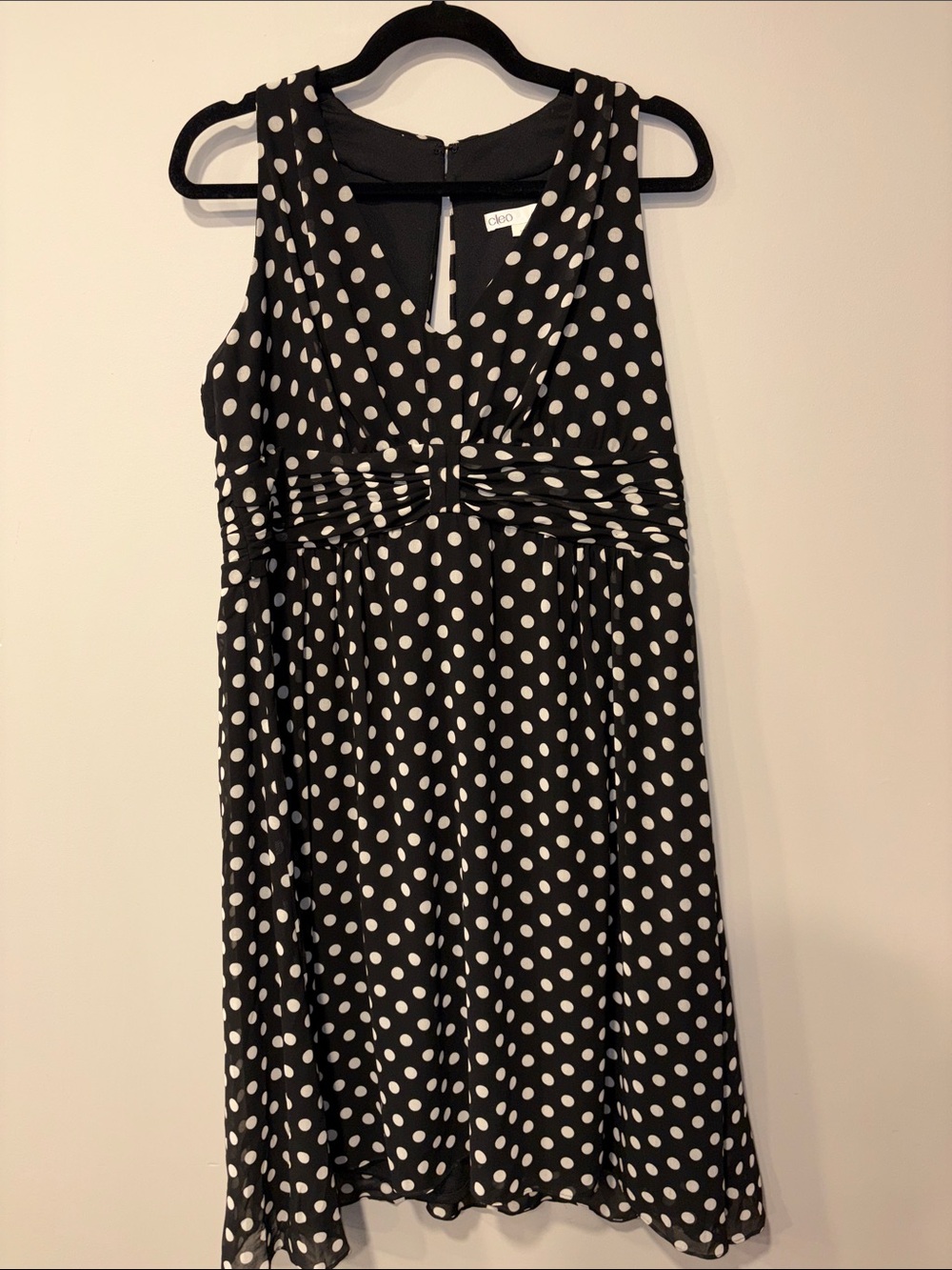 cleo Black & White Polka Dot Sleeveless V-Neck Dress